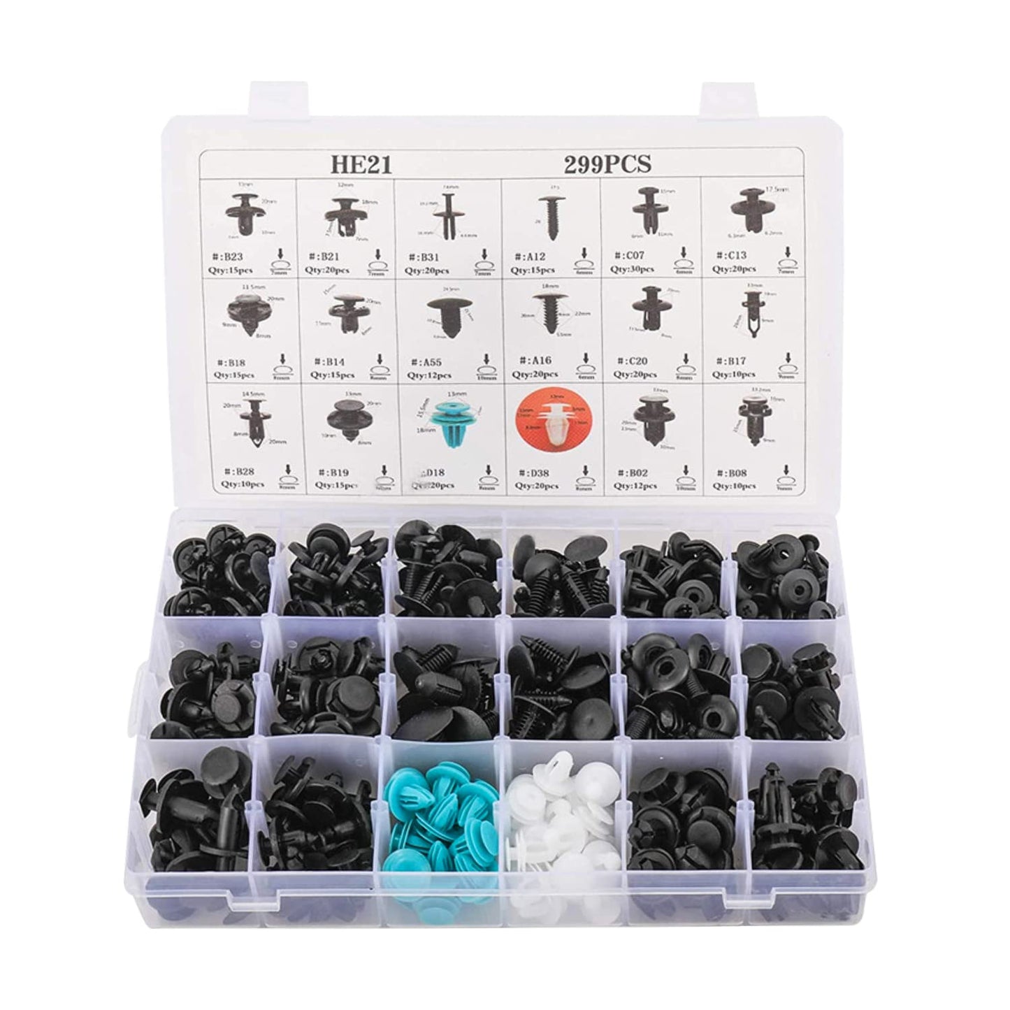 Push Rivets Automotive Rivets Plastic Rivets Rivet Set Fender Bumper Clip Mixing Fastener Push Down Under Cover Tire House for Honda Toyota Nissan Mazda Daihatsu 18 Types 299pcs with Box