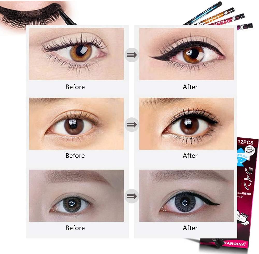 Eyeliner, Liquid Color, Set of 3, No Falling, Easy to Draw, Smudge Resistant, Waterproof, Off with Hot Water, Quick Drying, Beginners, Simple, Increase Eye Impression, Makeup, 4 Colors (3 Black)