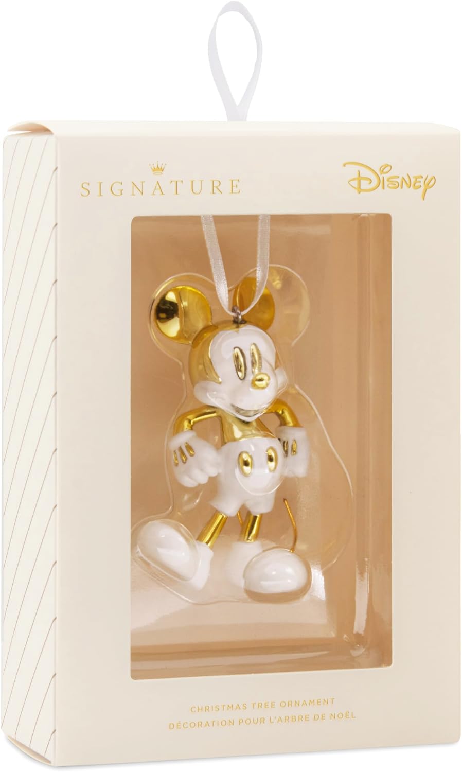 Hallmark Adorno de Navidad exclusivo, adorno de Mickey Mouse blanco y dorado, cerámica, regalos para fanáticos de Disney