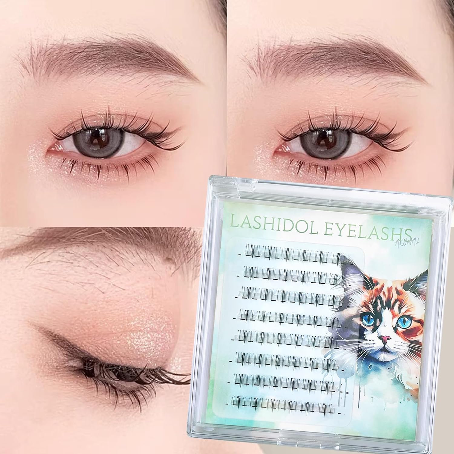LASHIDOL KittenLash02 Lower False Eyelashes, Bunchy Eyelashes, Partial False Eyelashes, Natural, Popular, DIY, Handmade, Natural Fox Series Eye Makeup