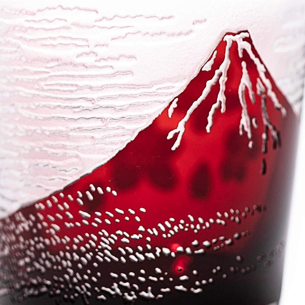 【 Taimura Koubou Official 】 Edo Glass Red Fuji and Nami Fuji with Cherry Blossoms Free Cup Pair (Red, Luri) TB022-204R_206B in Presentation Box, Made in Japan