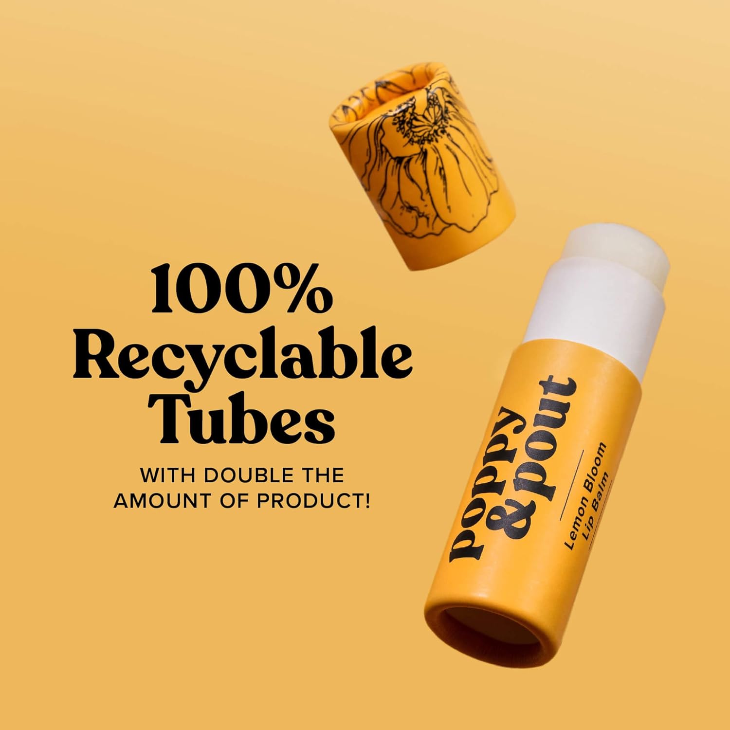 Poppy & Pout Bálsamo labial totalmente natural, tubo de cartón de 0.3 onzas, relleno a mano, cera de abejas, vitamina E, aceite de coco orgánico, libre de crueldad (flor de limón)