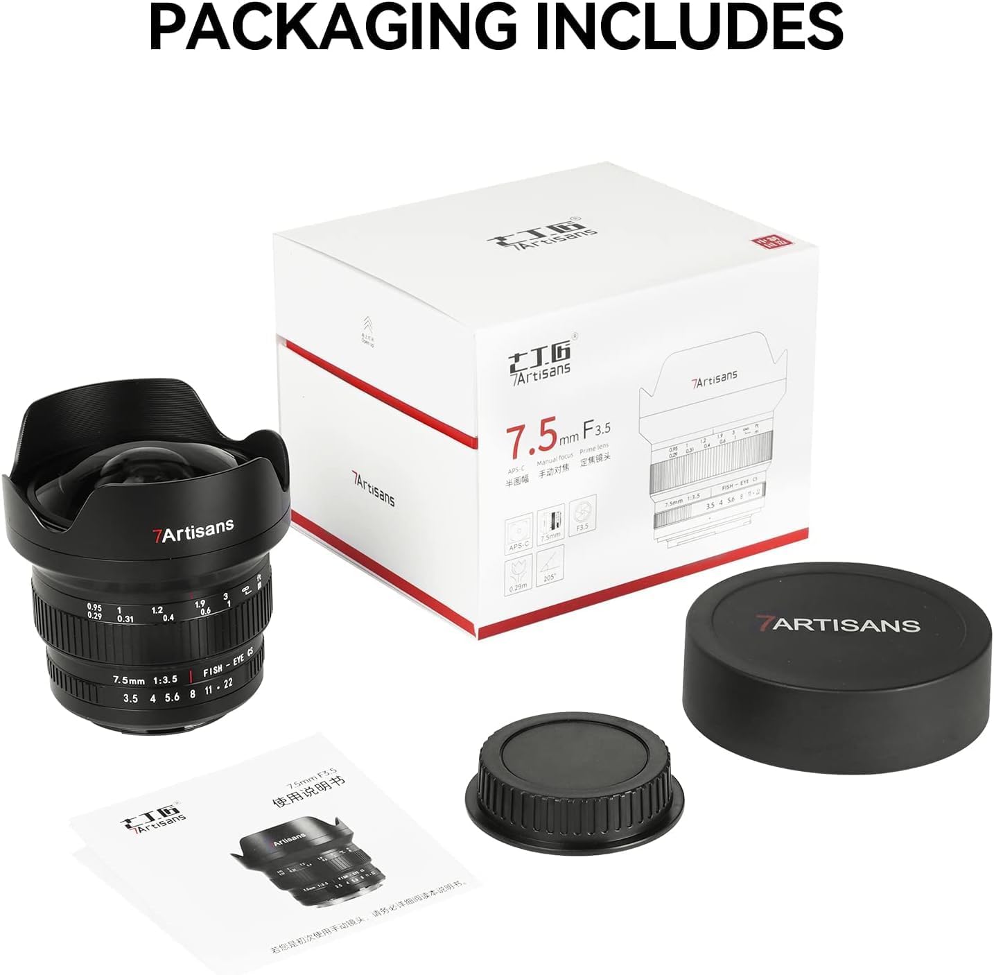 7artisans MF 7.5mm F3.5 APS-C 205° Super Wide Angle Manual Fisheye Lens for Canon EF DSLR Lens 80D 200D Black