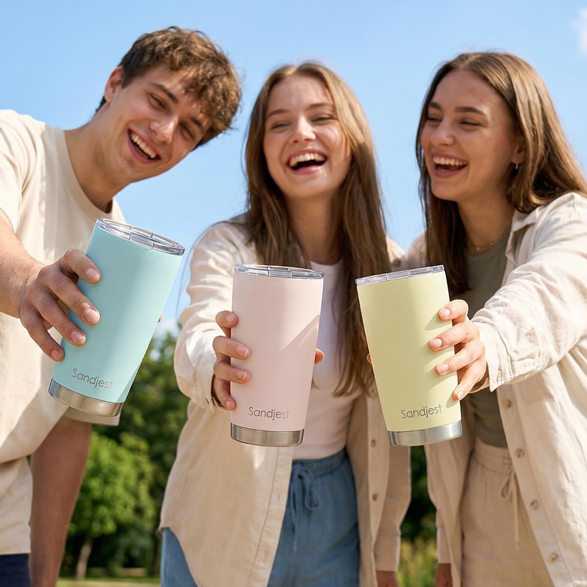 SANDJEST Vaso de acero inoxidable de 20 onzas, taza aislada al vacío de doble pared con tapa, taza de café de viaje para mujeres, niñas, amigos, hermanas, cumpleaños, Navidad (turquesa pálido)