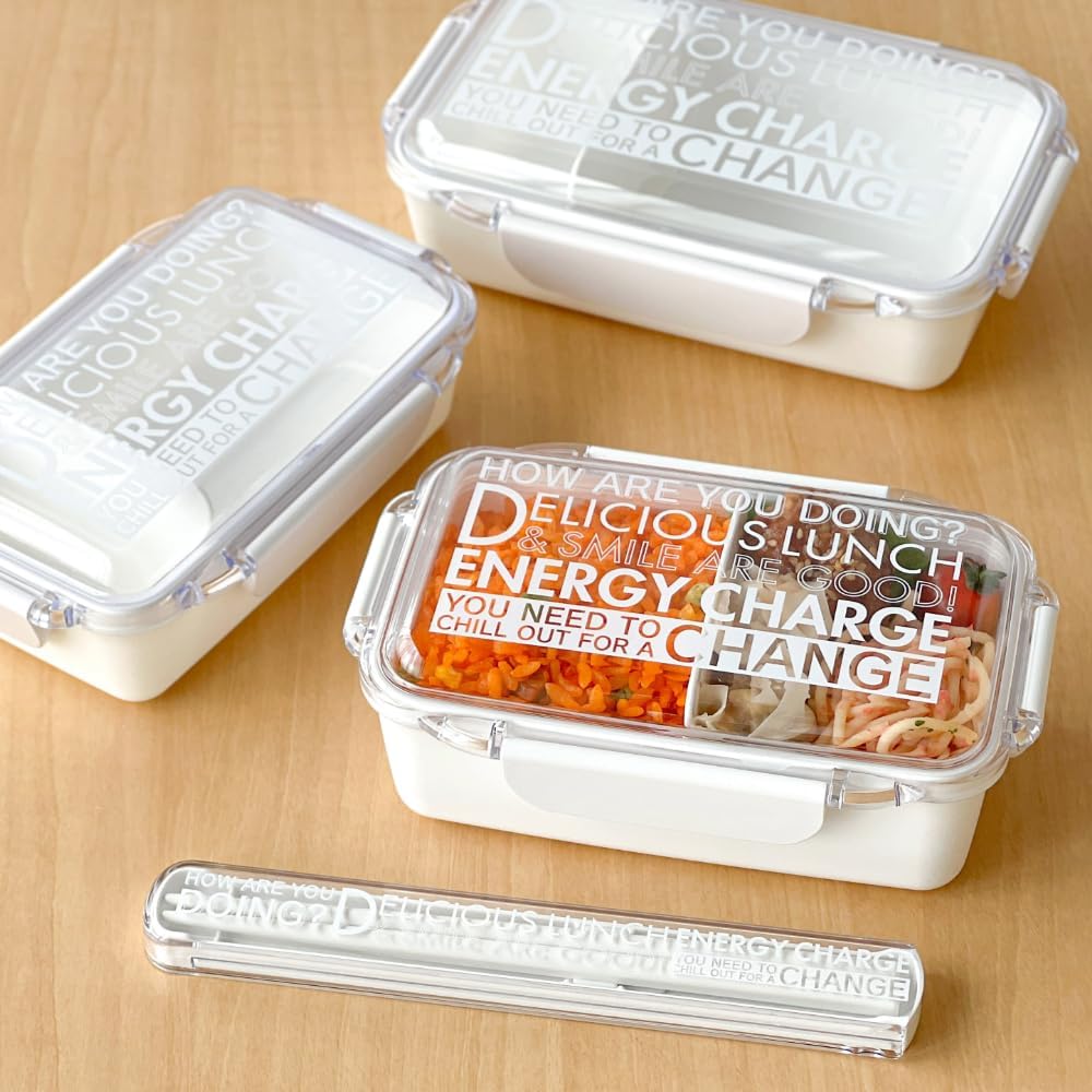 OSK PCD-750 Energy Charge Bento Box, Lunch Box with Dividers, White, 25.4 fl oz (750 ml), Made in Japan, Dishwasher, Microwave Safe, 4 Locks, Gasket, Stylish, Simple, Unisex, Kids, Elementary School Students, Adults