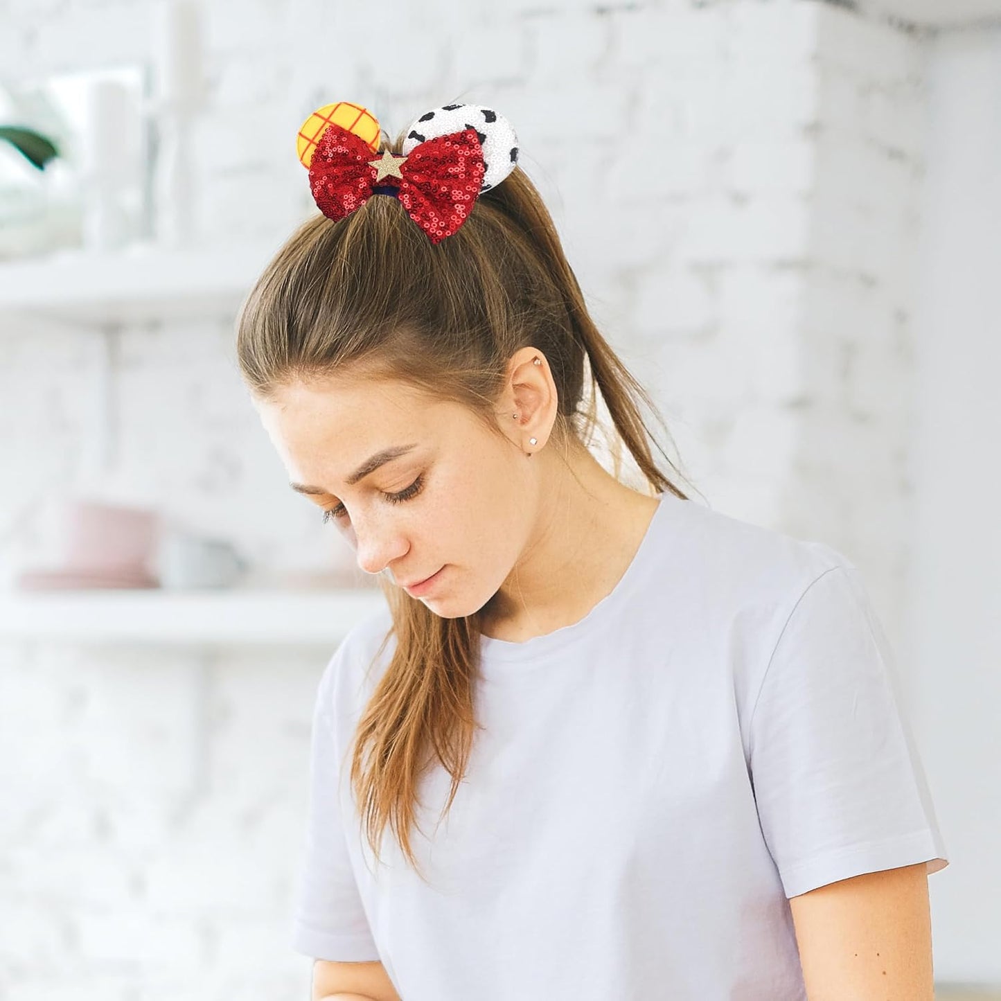 Coleteros de Cabello de Terciopelo con Lentejuelas Brillantes y Lazos de Orejas de Ratón - Paquete de 4 Accesorios Elásticos para el Cabello para Mujeres, Niñas, Niños, Cosplay, Vacaciones, Fotografía