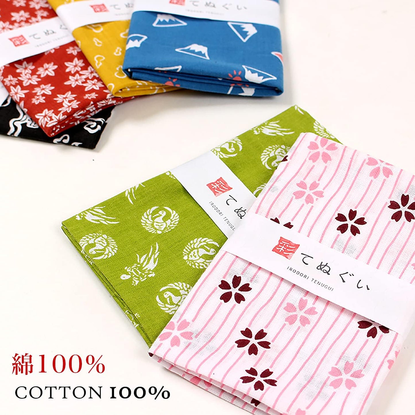 Irodori Komon (Small Crest) Tenugui Japanese Hand Towel, Japan A Set, With Anti-Fraying Treatment, Set of 3, 13.0 x 32.6 inches (33 x 88 m)