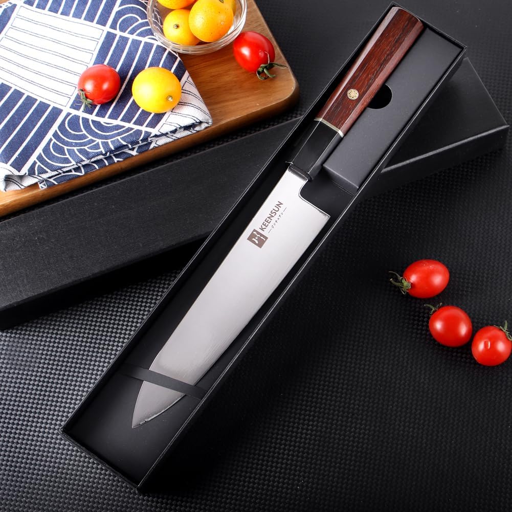 KEENSUN 8 Inch Santoku Knife, Deba Knife, 9Cr18MoV Steel, Mirror Polished Blade, Willow Blade (Single Blade), 8.3 inches (210 mm), Right Handed Gyu's Knife, For Household Use, Fish, Seafood, Raw Fish,