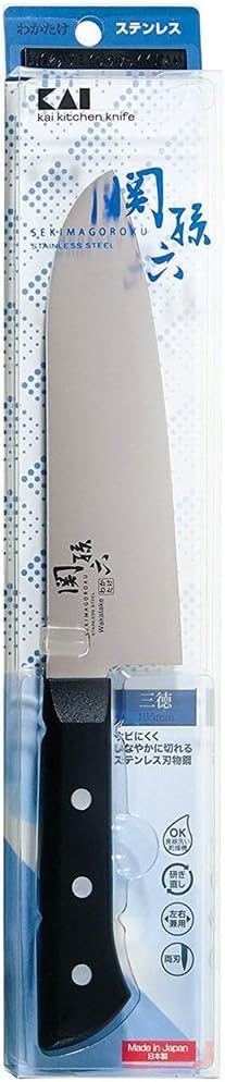 Kai KAI Santoku Knife, Seki Magoroku, Stainless Steel, 6.5 inches (165 mm), Dishwasher Safe, Made in Japan
