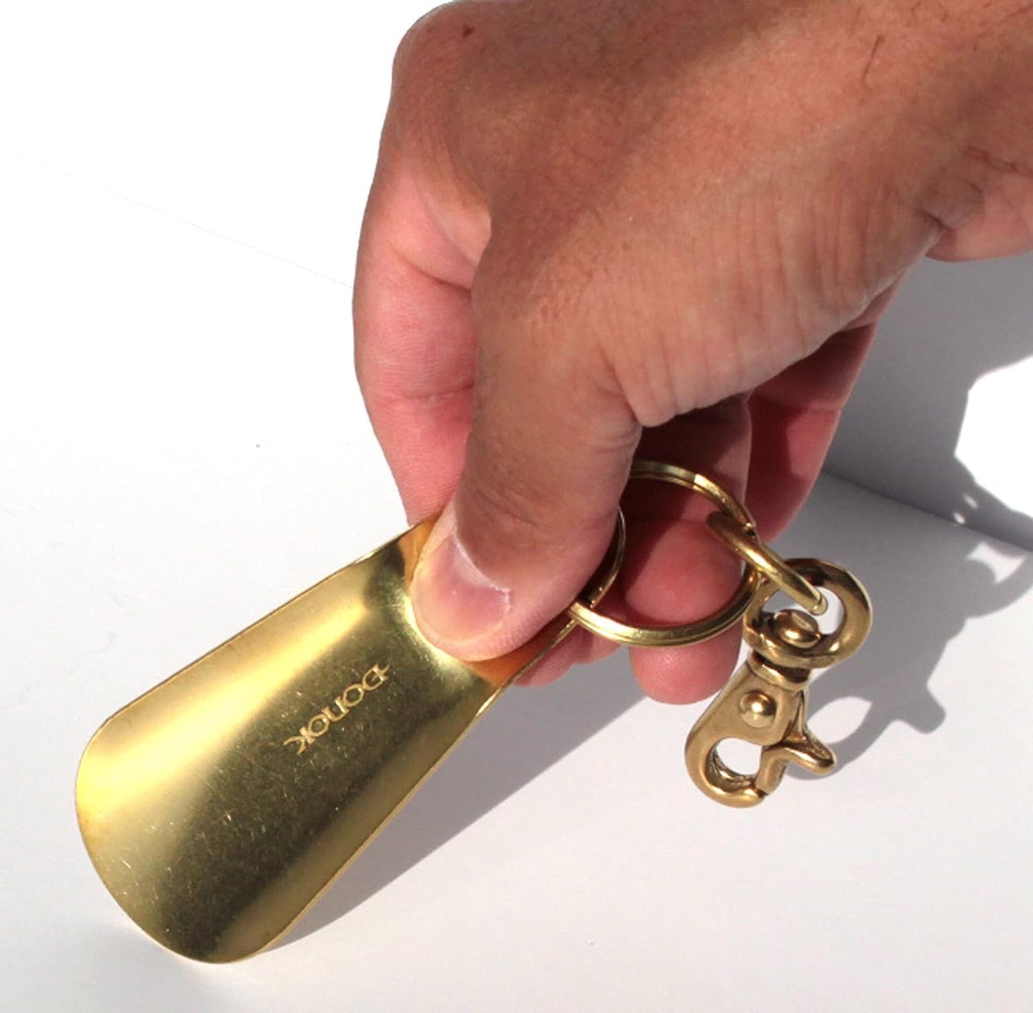 Kondo Bracias Shoe Horn Portable Shoehorn Brass Stylish Hand Shoe Horn Made in Japan Key Chain Carabiner Hook Nickel Silver