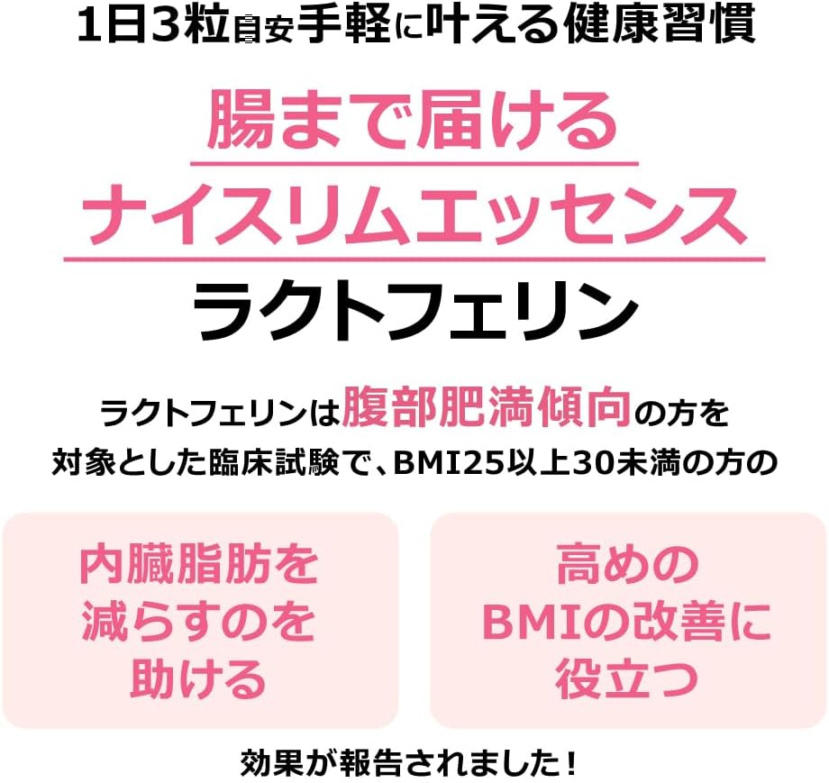 Nisshin Foods Delivers to the Intestines Nice Slim Essence Lactoferrin 93 Tablets x 1 Bottle Functionally Labeled Food (For those concerned about visceral fat)