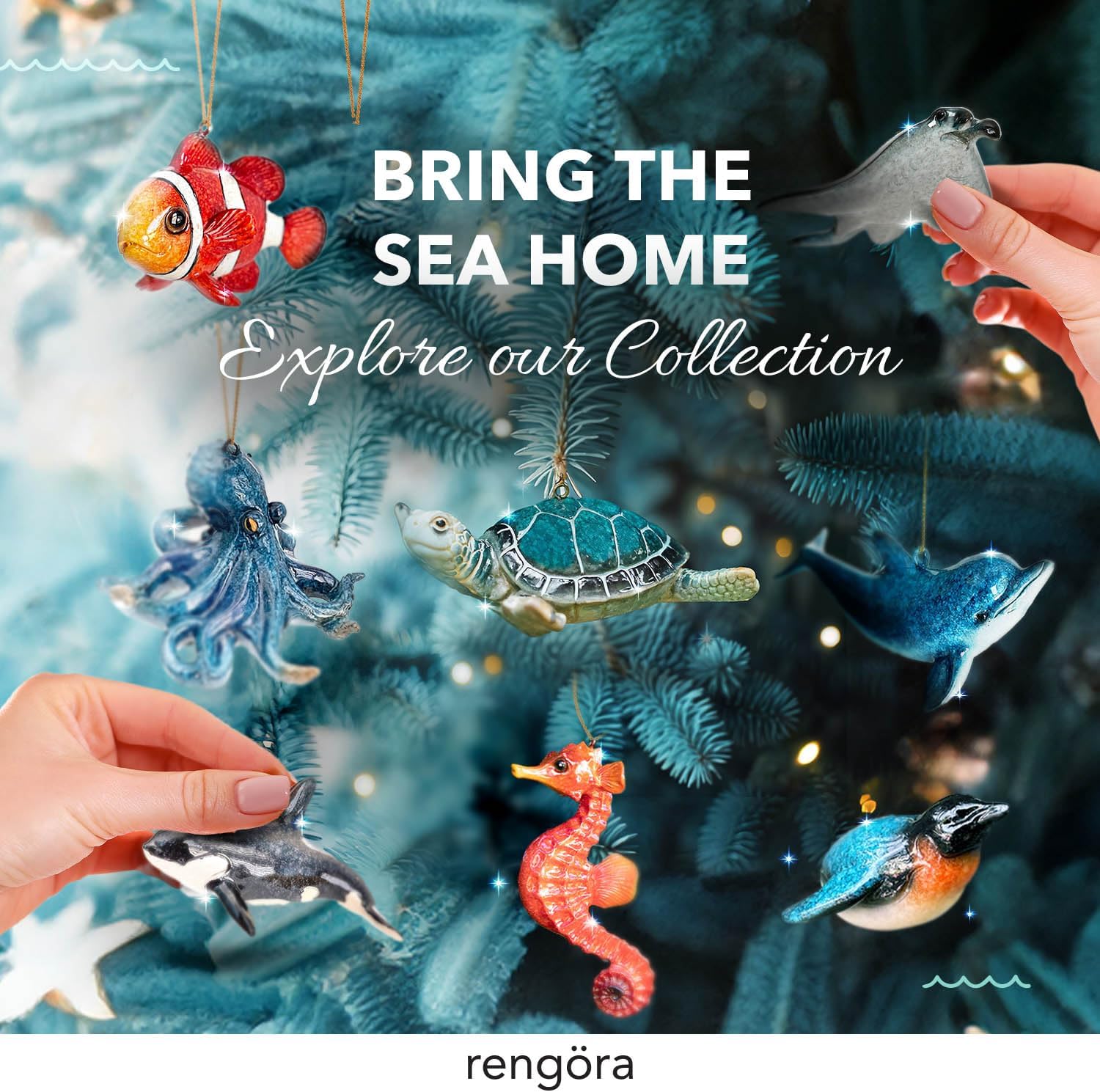 Adorno de tortuga marina azul, decoraciones navideñas pintadas a mano 2023, temática de playa, decoración del océano, adornos de árbol de Navidad, ideal para rellenar calcetines en embalaje de regalo rengöra