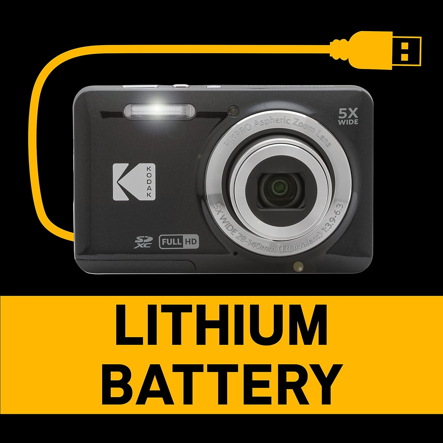 KODAK PIXPRO Easy to Use Zoom, FZ55-BK 16MP Digital Camera, 5x Optical Zoom, Wide Angle, 28mm 2.7-inch LCD Screen (Black)