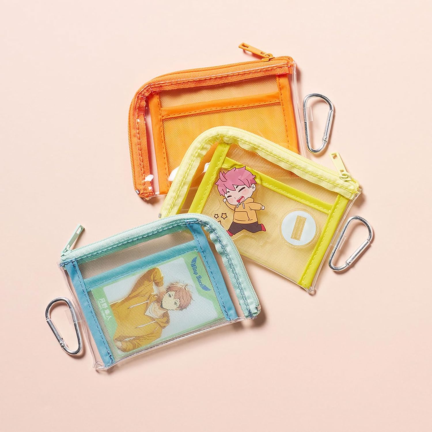 Clear Mini Pouch with Carabiner | Pressurikatsu Goods, Trading Card, Aksta, Can Badge Storage, Push Color, Mesh Pocket, Idol, Anime, Ota-Katsu, Showing Pouch,, orange, Simple