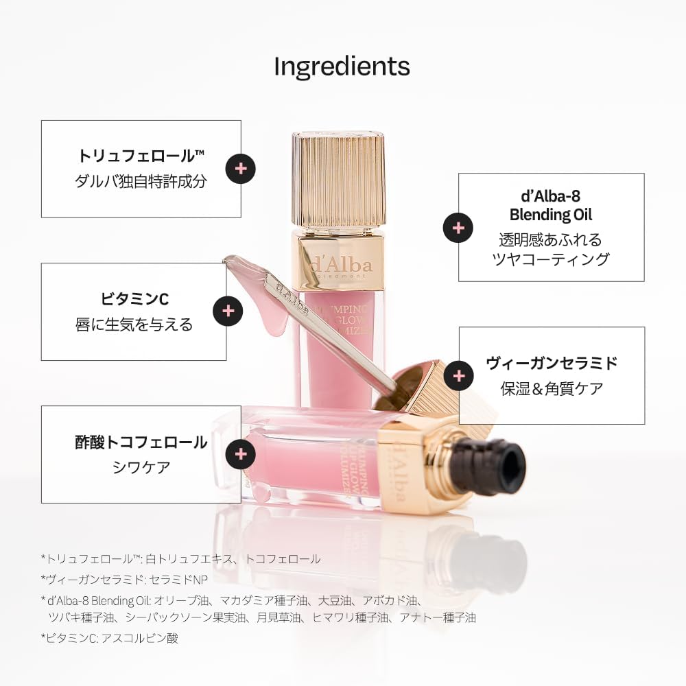 d'Alba Official Dalba Plumping Lip Gloomid Volumizer (Petal Rose), Moisturizing Lip Gloss, Colored Hypoallergenic, Lip Plumper