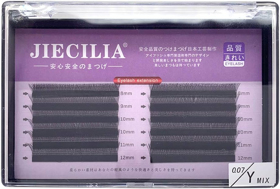 Musthetes Eyelash Exclusively for Eyelash Extensions, Fake Mink Crush, Lightweight, Soft, Eyelash Extensions, Special Y Shape, Thickness 0.07 Curls, C, Length 0.3 - 0.5 inch (8 - 12 mm), Mixed Black, EE-143