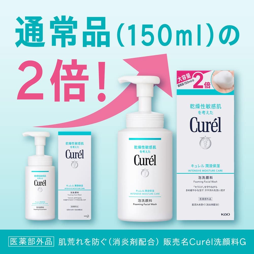Curel Moisture-Penetrating Moisturizing Foam Facial Cleanser, Large Size Bottle, 10.1 fl oz (300 ml)
