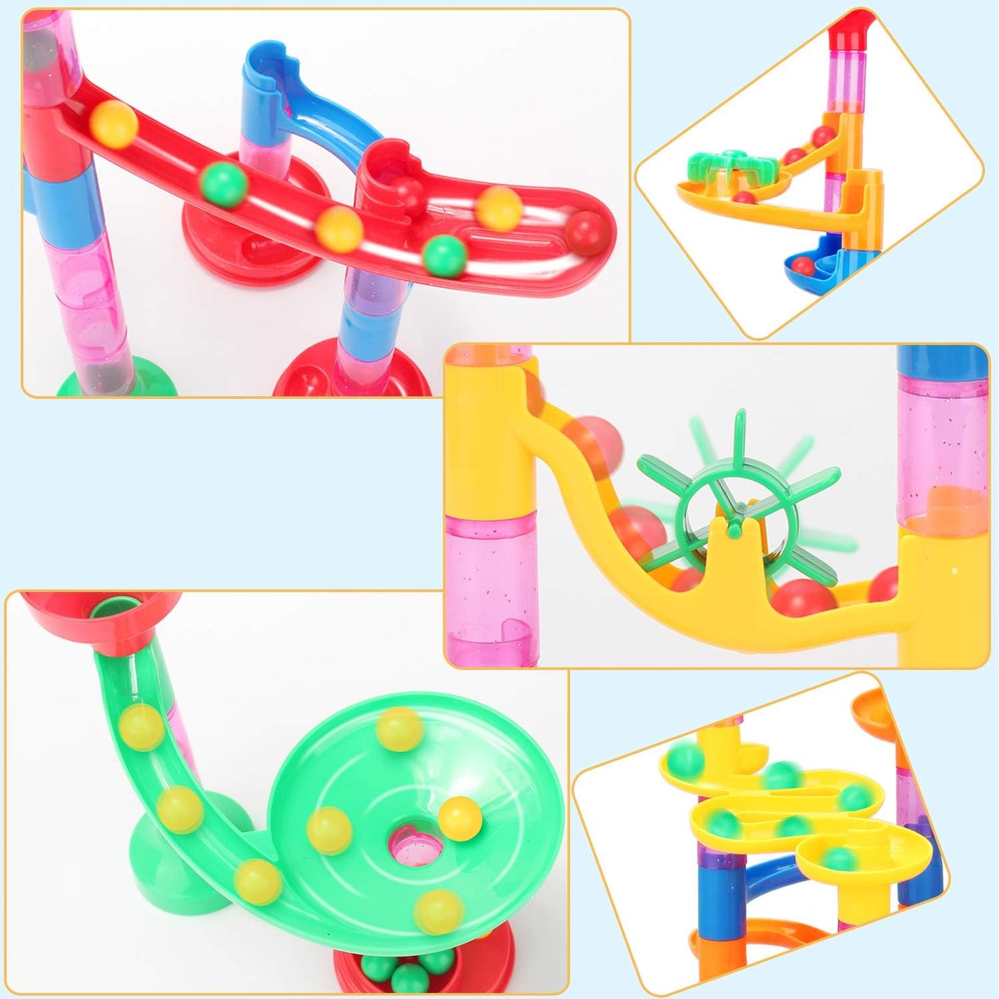 312 Pcs Bead Coasters Educational Toys Slope Looping Set for Kids Building DIY Building Blocks Indoor Play Boys Girls Birthday Present Marble Rolling Toy Blocks