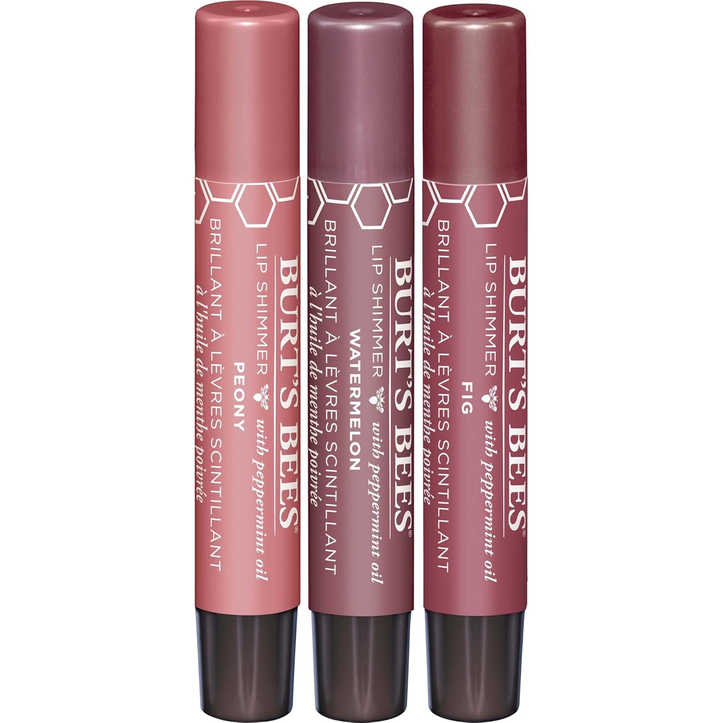 Burt's Bees Kissable Color Spring Gift Set, Petal Kisses, 3 brillos de labios en peonía, higo y sandía