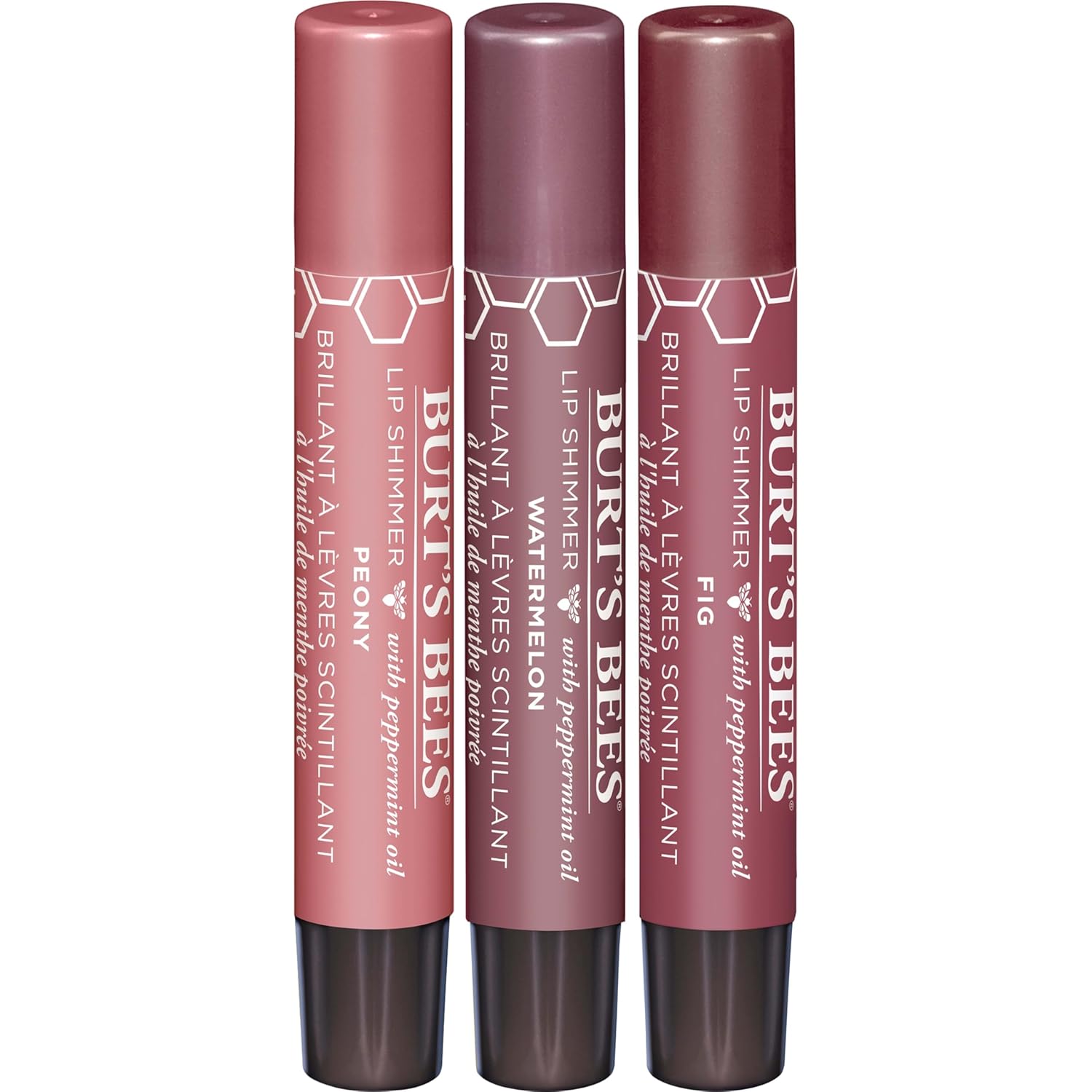 Burt's Bees Kissable Color Spring Gift Set, Petal Kisses, 3 brillos de labios en peonía, higo y sandía