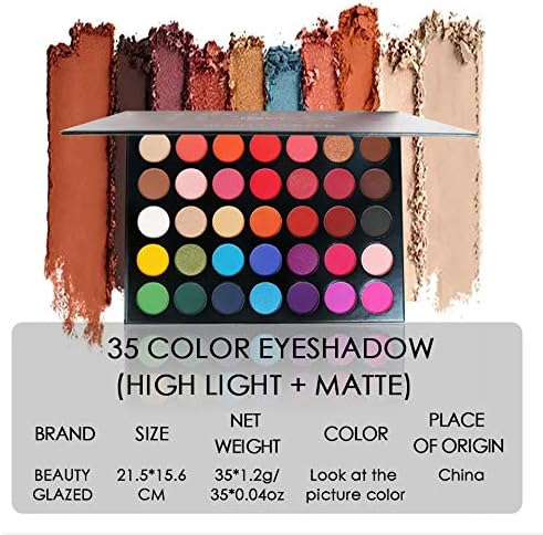 Beauty Glazed 35 Color Eyeshadow Palette, Eyeshadow Palette, Pearl/Matte, Transparent, Moisturizing Ingredients, Western Style, Portable, Easy to Use, Multicolor