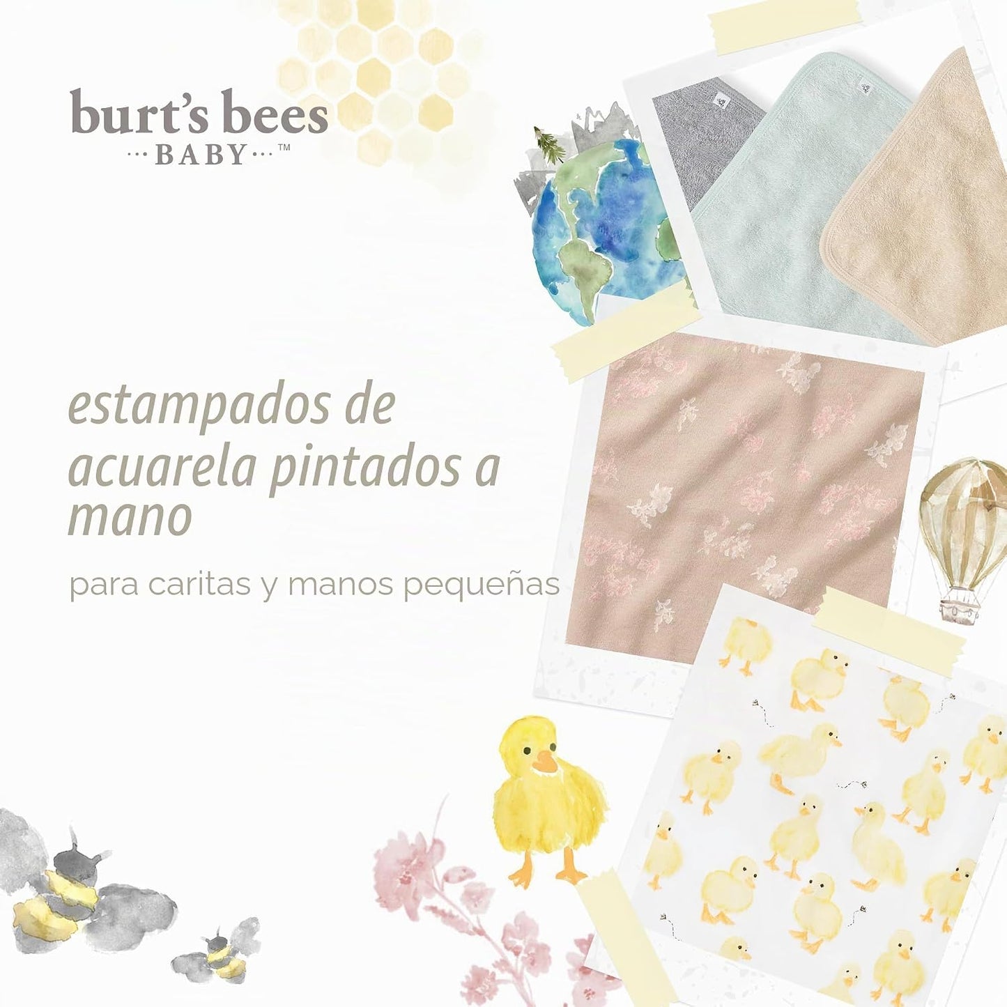 Toallitas de baño para bebés Burt's Bees Baby, 100% algodón orgánico, tejido de rizo suave y súper absorbente y tela de rizo tejida | Los paños de baño suaves y suaves de rizo 100 % algodón orgánico son los esenciales perfectos para el baño