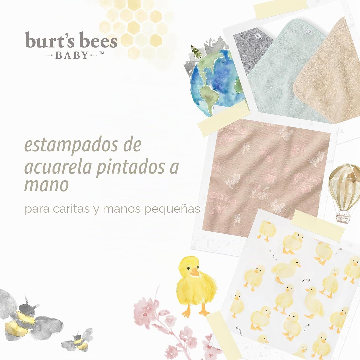 Toallitas de baño para bebés Burt's Bees Baby, 100% algodón orgánico, tejido de rizo suave y súper absorbente y tela de rizo tejida | Los paños de baño suaves y suaves de rizo 100 % algodón orgánico son los esenciales perfectos para el baño