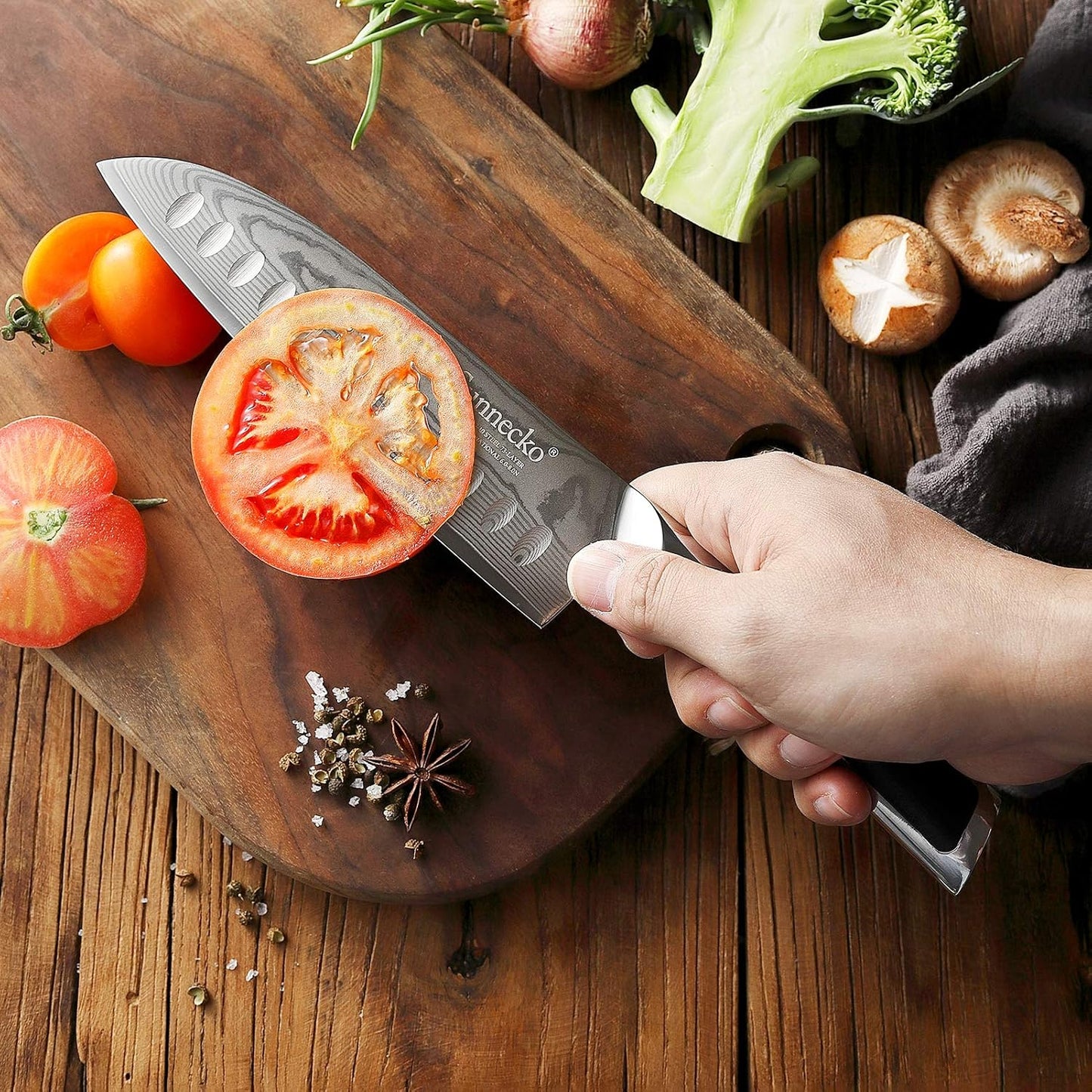 Sunnecko Knife Set, Santoku Knife, Small Santoku, 7.1 inches (180 mm), 5.1 inches (130 mm), Damascus, 73 Layers, Stainless Steel, For Home Use, Commercial Use, Kitchen Knife, Paring Knife, All Purpose Knife, Vegetables, Meat, Fish, Gyu Sword, Gift