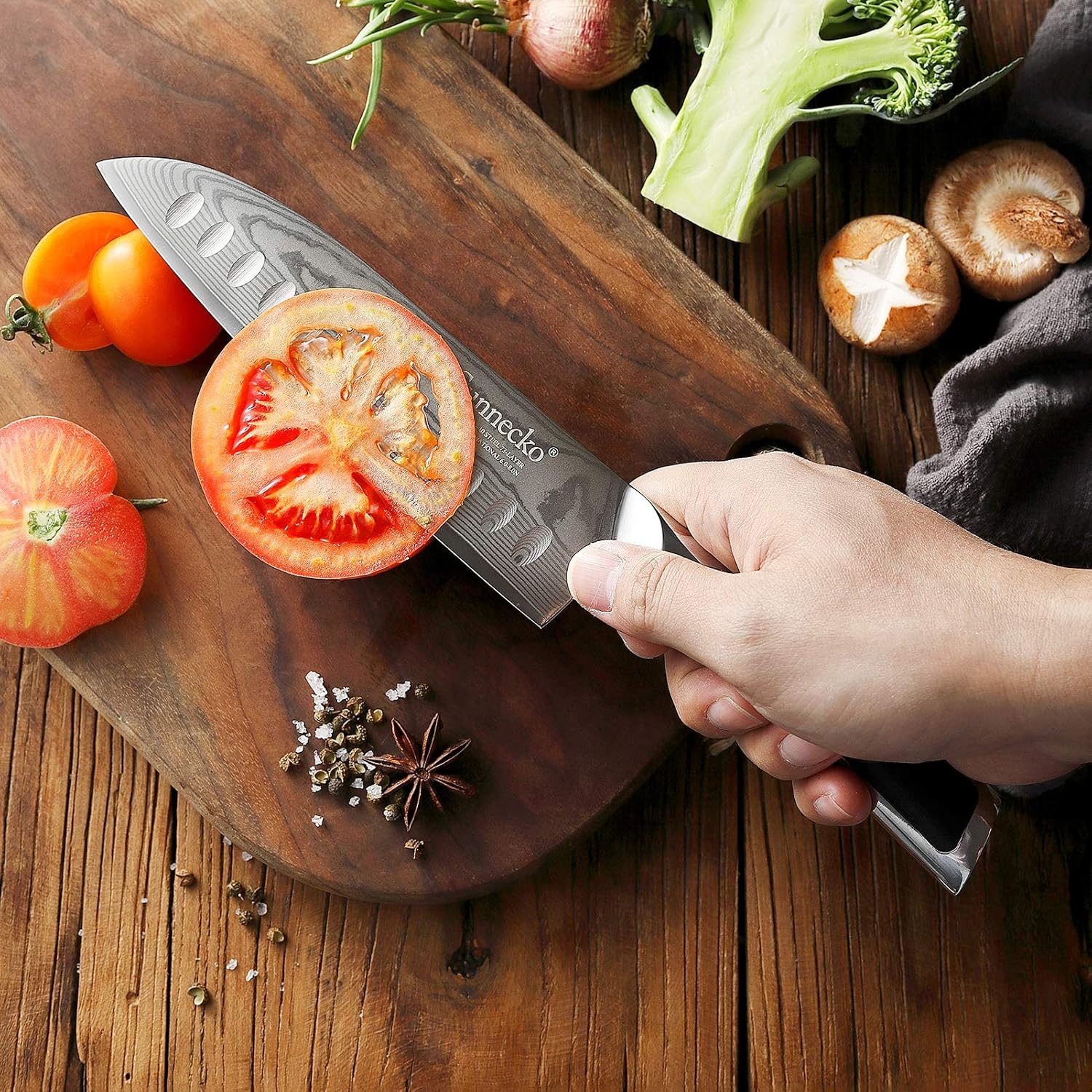 Sunnecko Knife Set, Santoku Knife, Small Santoku, 7.1 inches (180 mm), 5.1 inches (130 mm), Damascus, 73 Layers, Stainless Steel, For Home Use, Commercial Use, Kitchen Knife, Paring Knife, All Purpose Knife, Vegetables, Meat, Fish, Gyu Sword, Gift