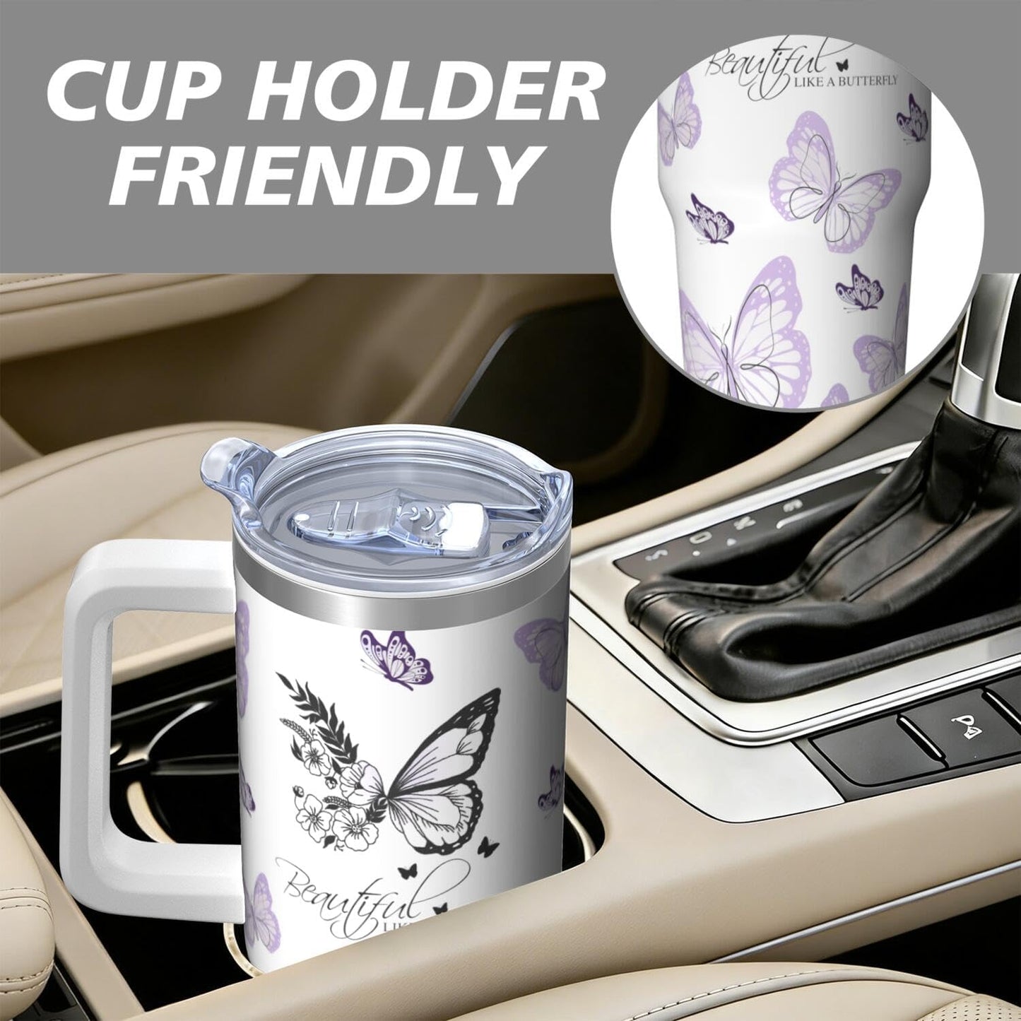 Vaso de mariposa con asa y pajita, botella de agua de viaje de 30 onzas con tapa, taza aislada de acero inoxidable, regalos de cumpleaños para mujeres amantes de los animales