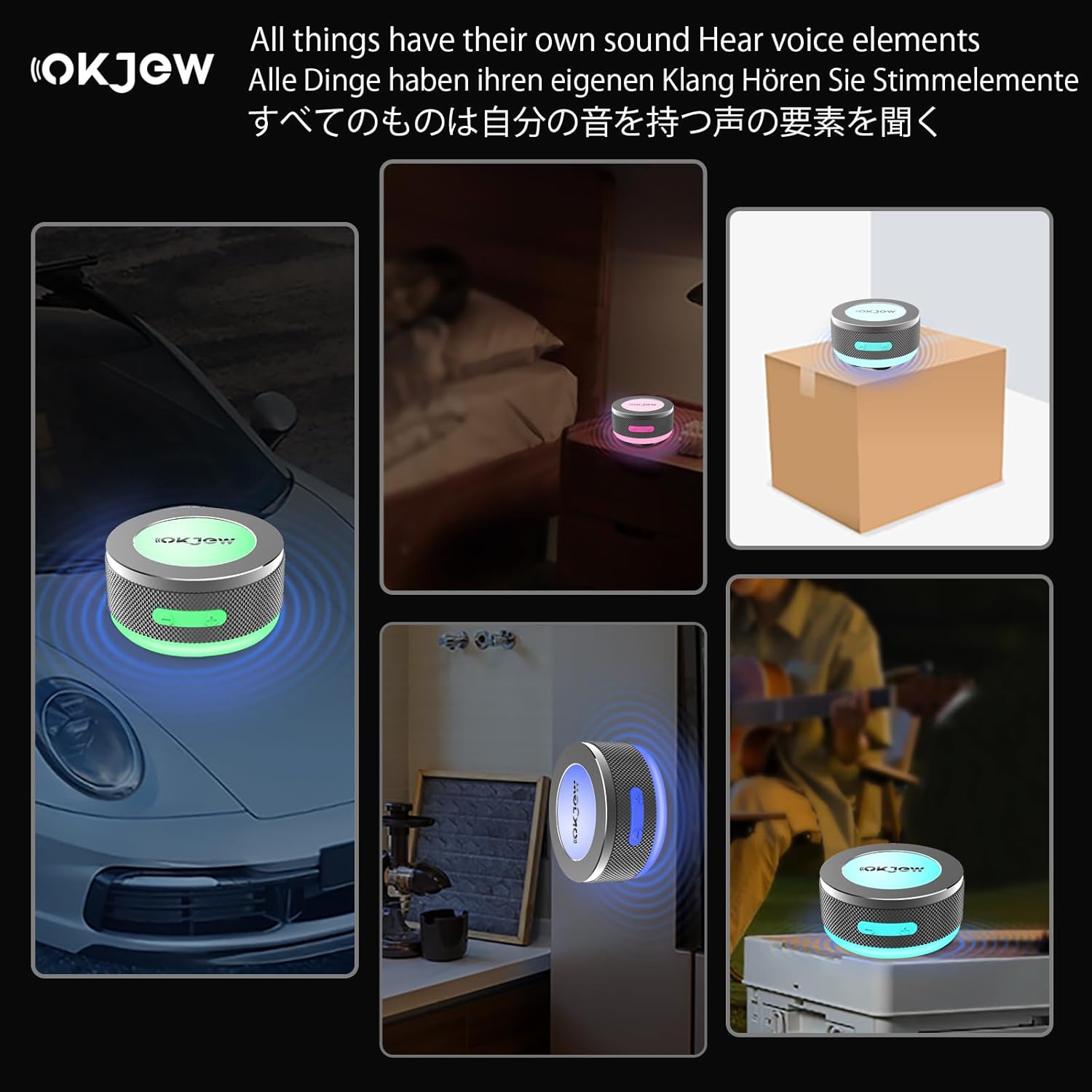 Bone Conduction Speaker Bluetooth Vibration Speaker Portable Wireless 3D Surround Sound 7.5W Output with Dynamic LED Light for Home, Office, Outdoor Use (Grey)
