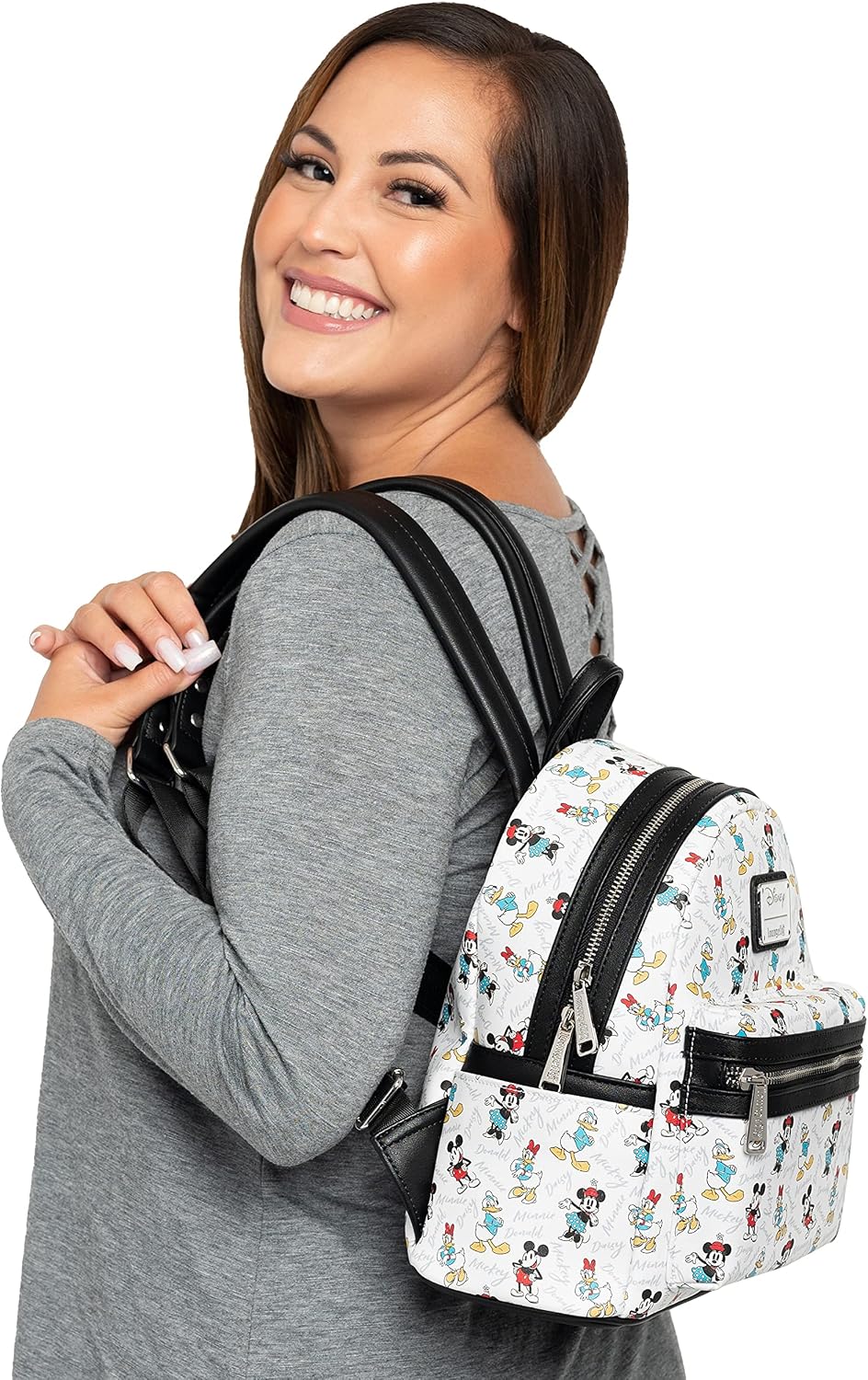 Loungefly Disney Mickey Minnie Mouse Donald Daisy Mini Mochila Bolso Blanco