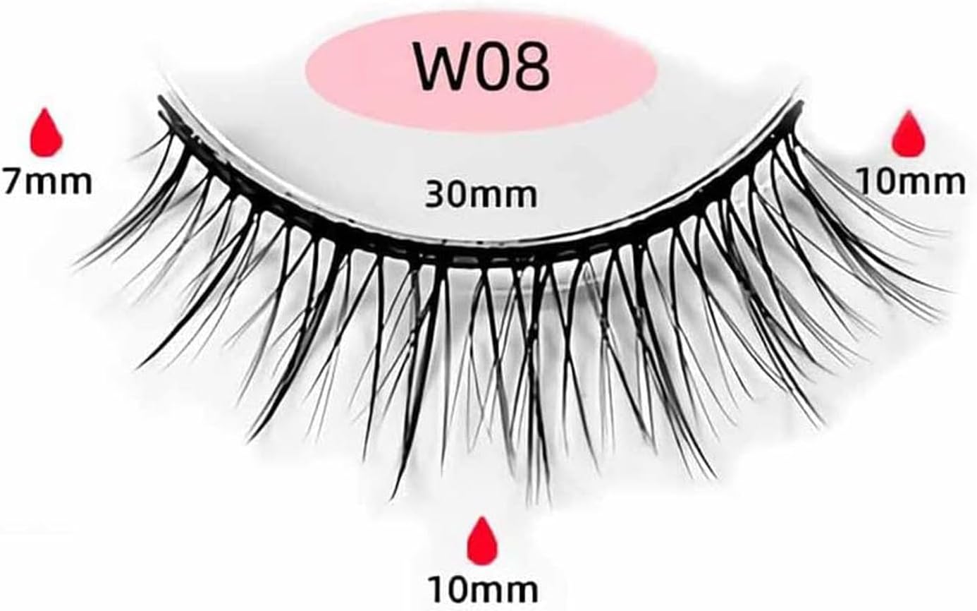 2 Pair False Eyelashes, No Glue, Natural Eyelashes, Repeated Usage, Popular and Long Lasting, Natural Waterproof, Ultra Lightweight Daily Makeup, Lifestyle Makeup, (W08)