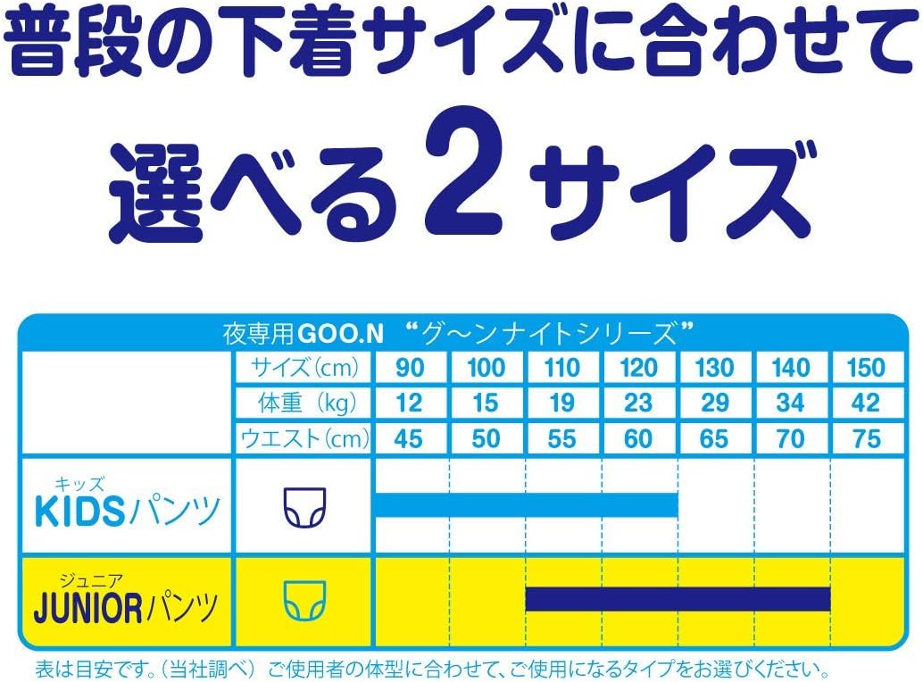 【Pants Super BIG Size】 Goon Night Junior Pants Diapers (Height guideline 110~140cm) 14 pieces Nighttime Diapers [Strong against face-down leaks]