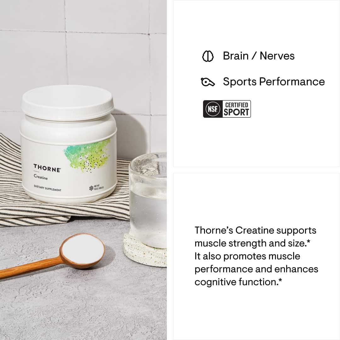 Thorne Creatine, Amino Acids, Exercise, Muscle, Cellular Energy, Cognitive Function Support - 450g - 90 Servings