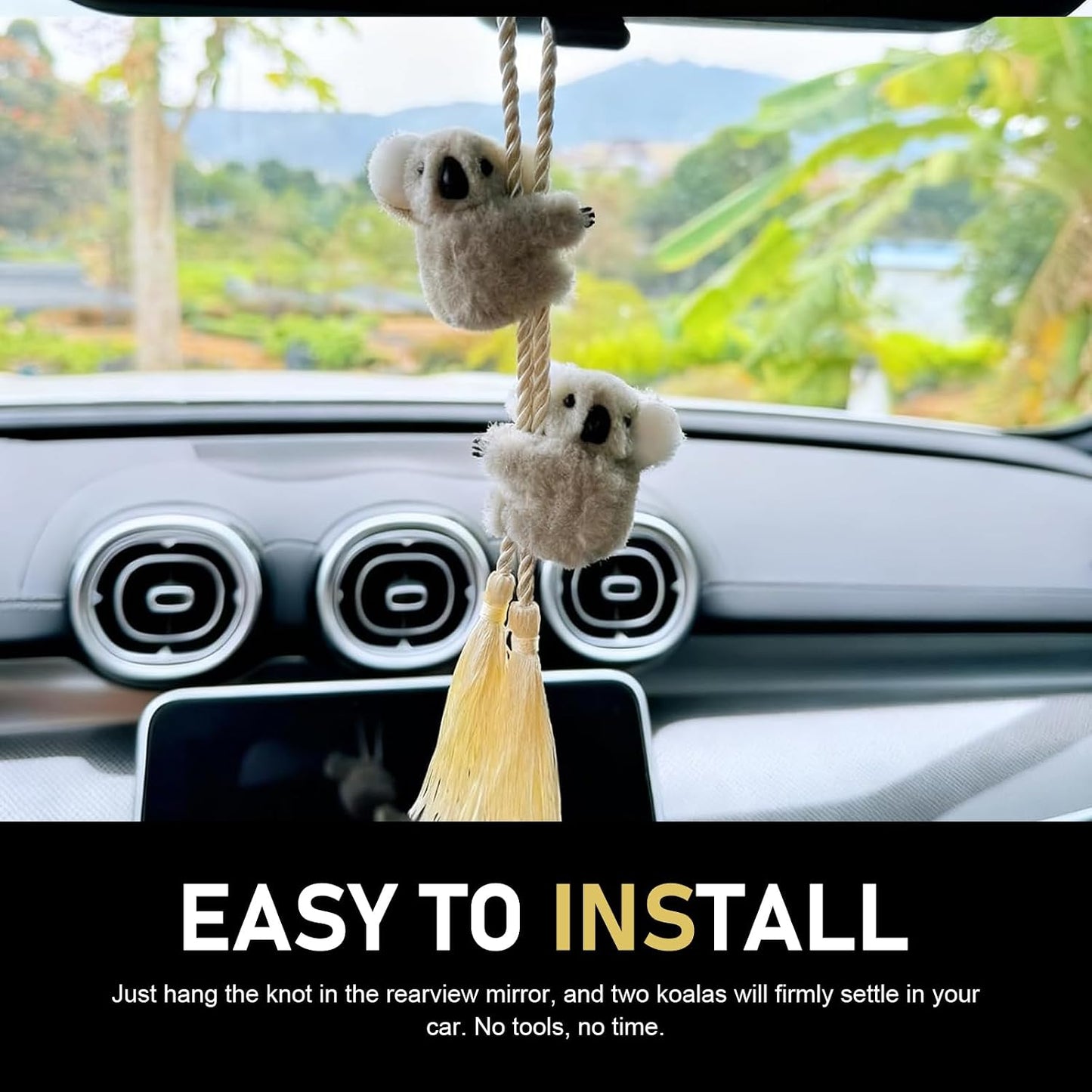 2 adornos colgantes de koala oscilante, colgante de felpa para espejo retrovisor, divertidos accesorios de decoración del interior del automóvil, universales para mujeres y hombres (gris y