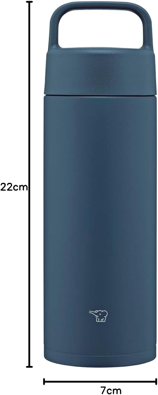 ZOJIRUSHI Thermos 500ml Bottle, Convenient Handle for Carrying, Easy to Clean, Dishwasher Safe, Seamless Lid, Only 2 Parts to Wash, Keeps Hot and Cold, Screw-On Mug, Navy SM-RS50-AD