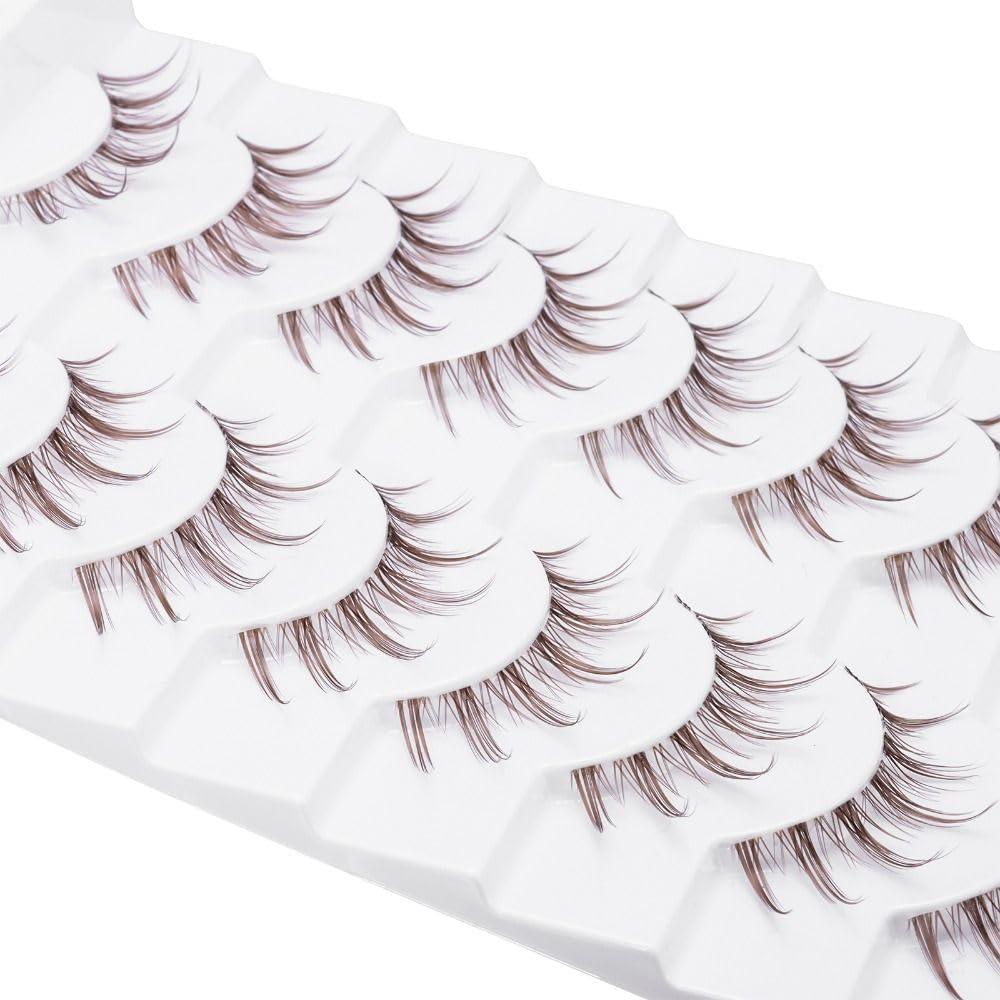 10 Pairs Brown Eyelashes Clear Band Brown Cartoon Eyelashes Japanese Anime Cosplay Brown Eyelashes Asian False Eyelashes Looks Natural Like Individual Cluster