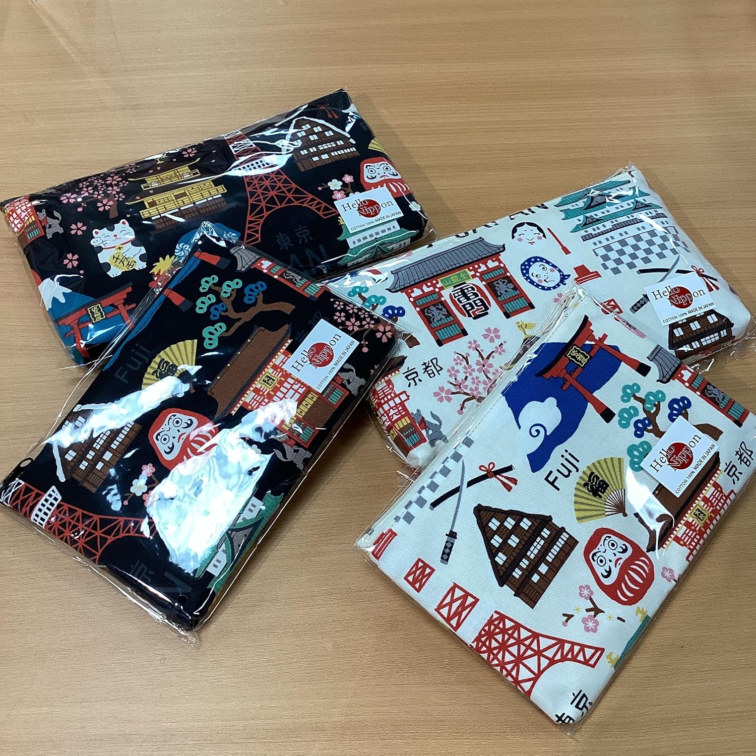 Kyoyu Pouch, Makeup, Cosmetics, Mt. Fuji, Tokyo, Kyoto Raimon, Kinkakuji, Cotton, 7.5 x 4.9 inches (19 x 12.5 cm), Make Up Trinket Case, Hello Nippon, Small, White