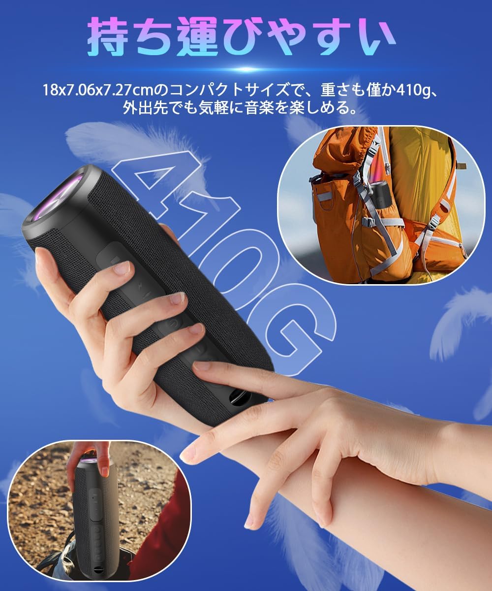 Bluetooth Speaker, Wireless Speaker, 24 Hours Continuous Playback, TWS Function, Type-C Rechargeable, Built-in Bluetooth/TF Card/Microphone, Hands-free Calling, Easy to Carry, Black, Japanese