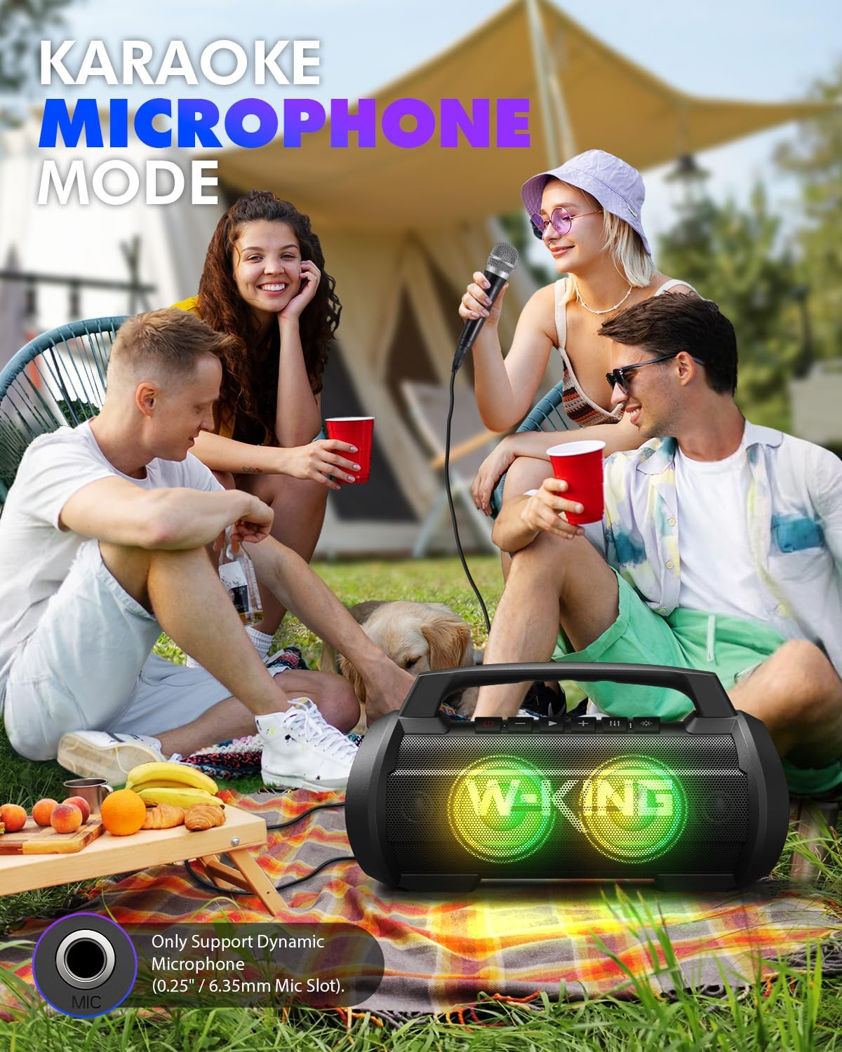 70 W (120 W Peak) Speaker, Bluetooth, IPX6 Waterproof, Dustproof, Wireless Speaker, Loud Volume, W-KING Portable Speaker Stereo (Party Light, Mic Port, 42 Hours Continuous Playback, Enhanced Bass