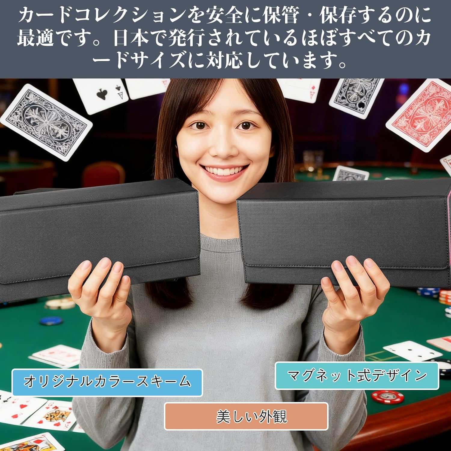 Deck Case, Trading Card Case, Card Storage Box, Holds 37 Magnetic Loaders or 500 Cards, Large Capacity, Includes 5 Dividers, Strong Magnetic Closure, PU Leather, Various Card Games, Sleeve Compatible