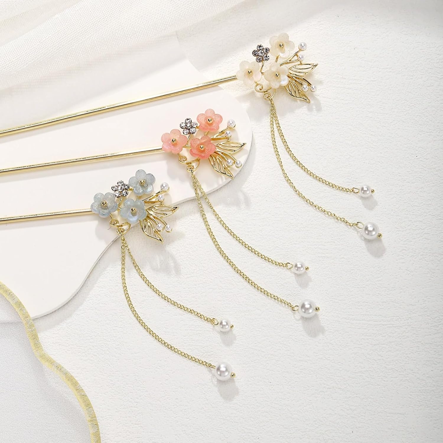 EZ PEACH Cherry Blossom Flower Pearl Hairpin Hair Clip Bangs Hair Closure Kimono Kimono Hair Accessory (Flower 03)