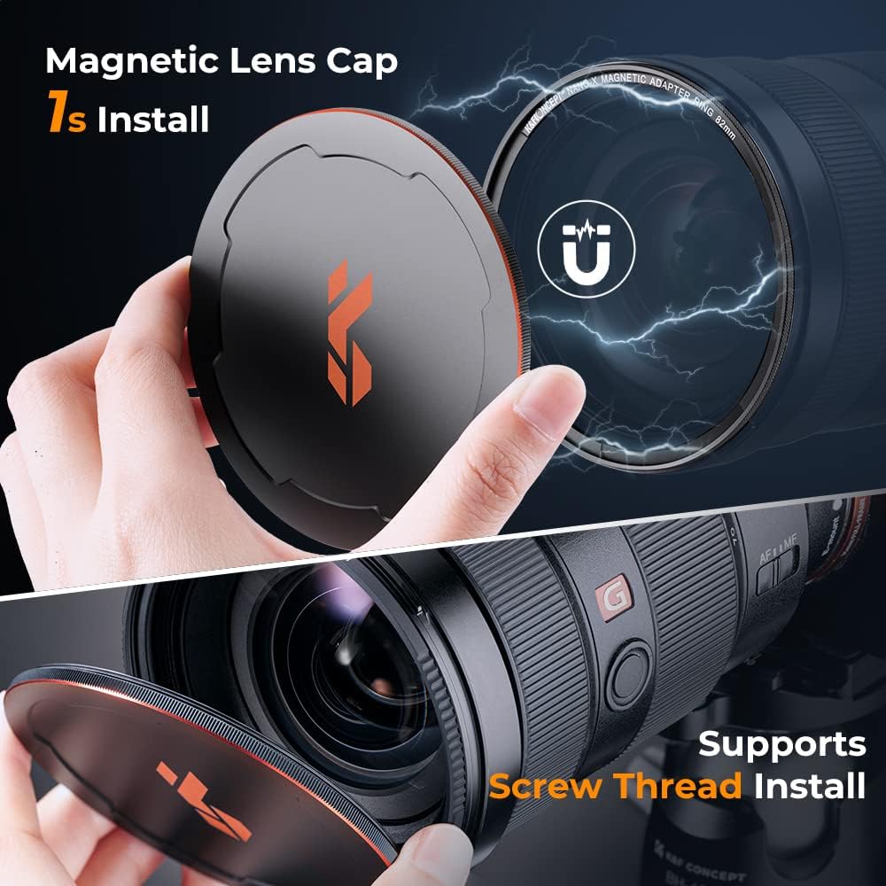 K&F Concept 77mm Magnetic Lens Cap, Magnetic Adhesion, Convenient Installation, Magnetic Lens Cap with Screws, Aluminum Alloy, Shock Resistant