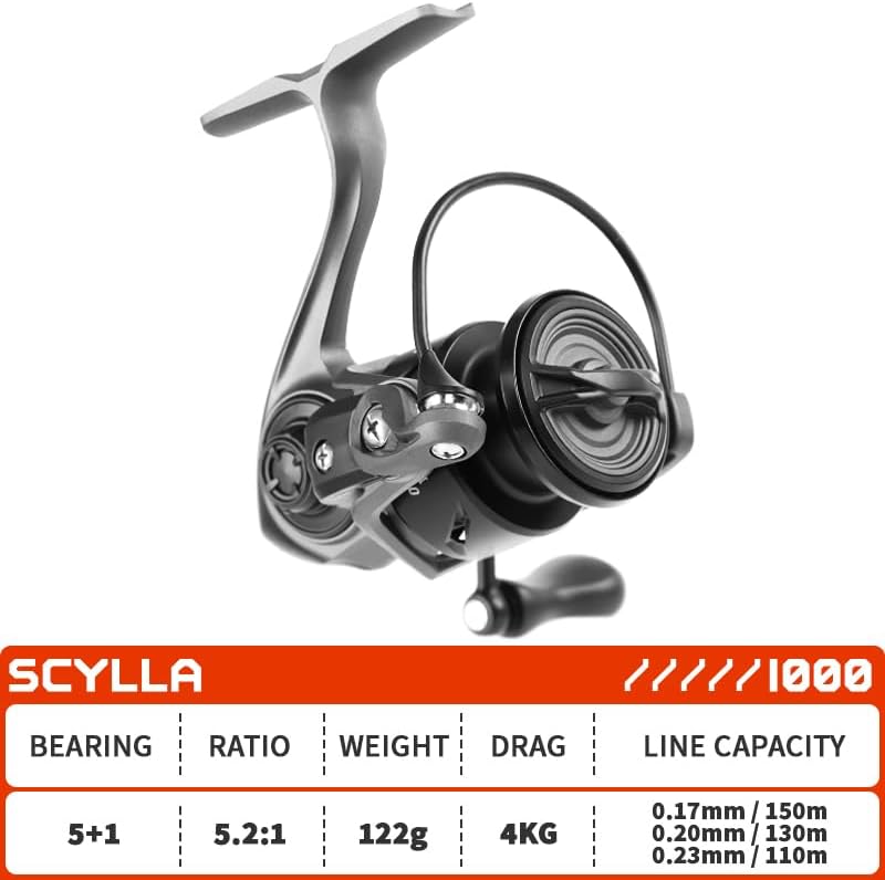 SCYLLA II 4.3 oz (122 g) Lightweight Spinning Reel | Carbon Frame, 5.2:1 Gear Ratio, 4 kg Drag|1000/1000 Small Size | For Micro Trout & Bass Finesse