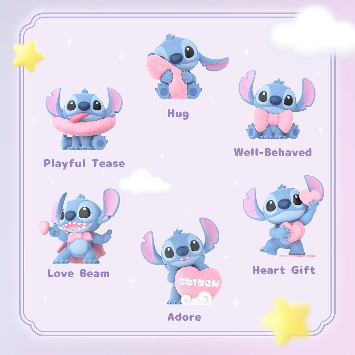 52TOYSxDISNEY STITCH Sweet Pink Series Blind Box Blindbox Tredding Figurine Collectible Figure Lilo & Stitch Painted Flocked Toy Toy Perfect Gift for Anime Fans Kids Collectors Birthday Christmas (1