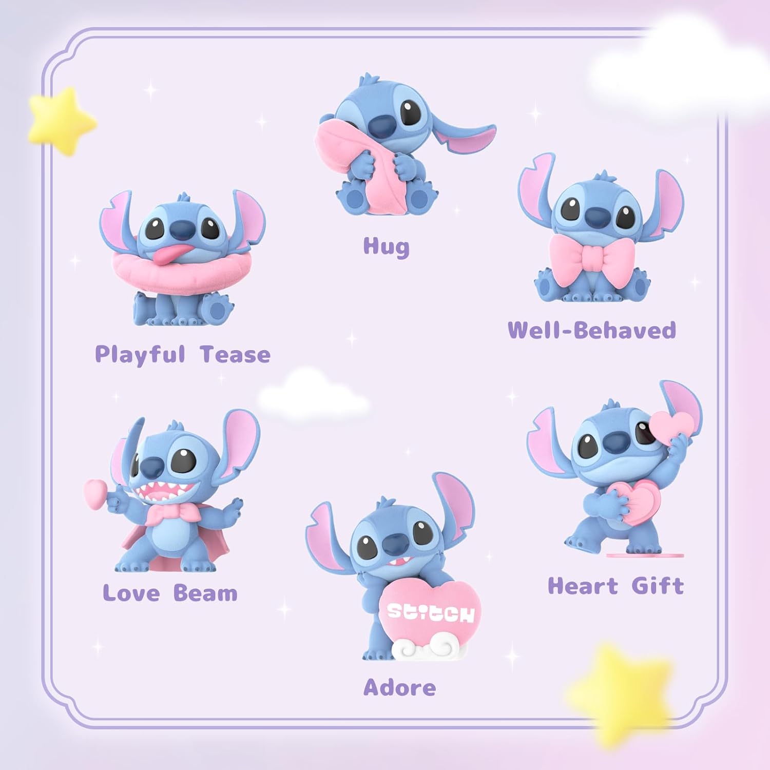 52TOYSxDISNEY STITCH Sweet Pink Series Blind Box Blindbox Tredding Figurine Collectible Figure Lilo & Stitch Painted Flocked Toy Toy Perfect Gift for Anime Fans Kids Collectors Birthday Christmas (1