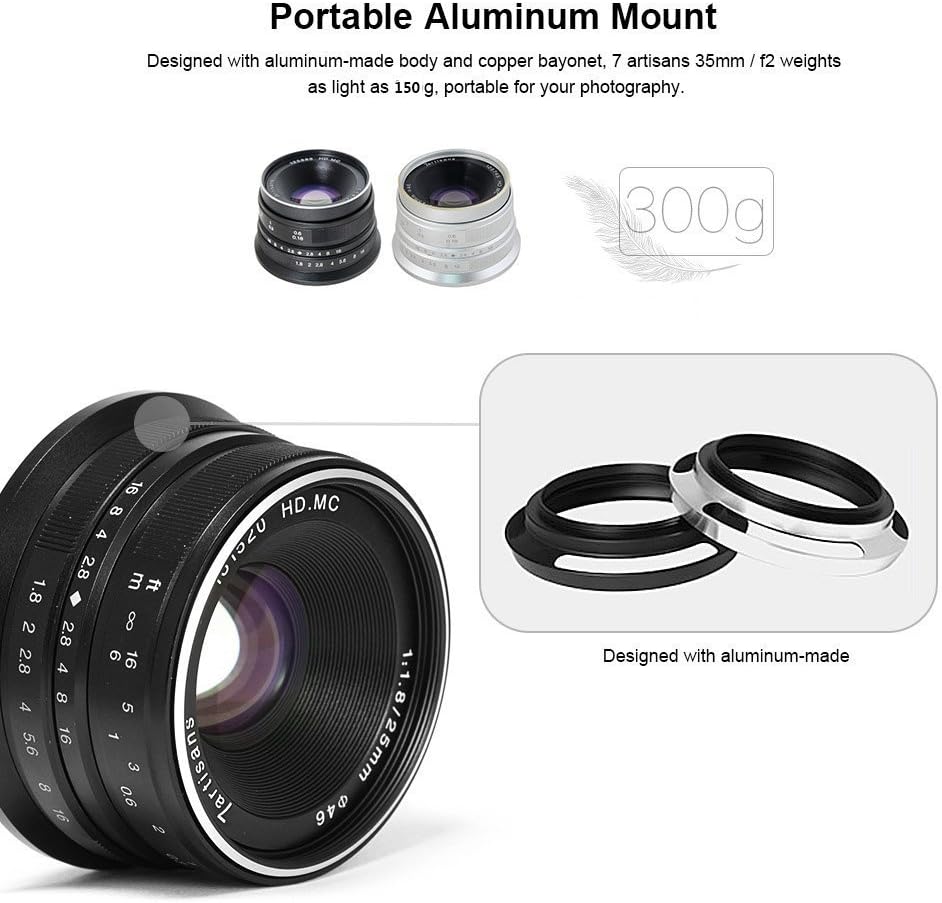 7artisans 25mm F1.8 Manual Focus Prime Fixed Lens for Canon Eos-M Mount M1 M2 M3 M5 M6 M10 (Black)