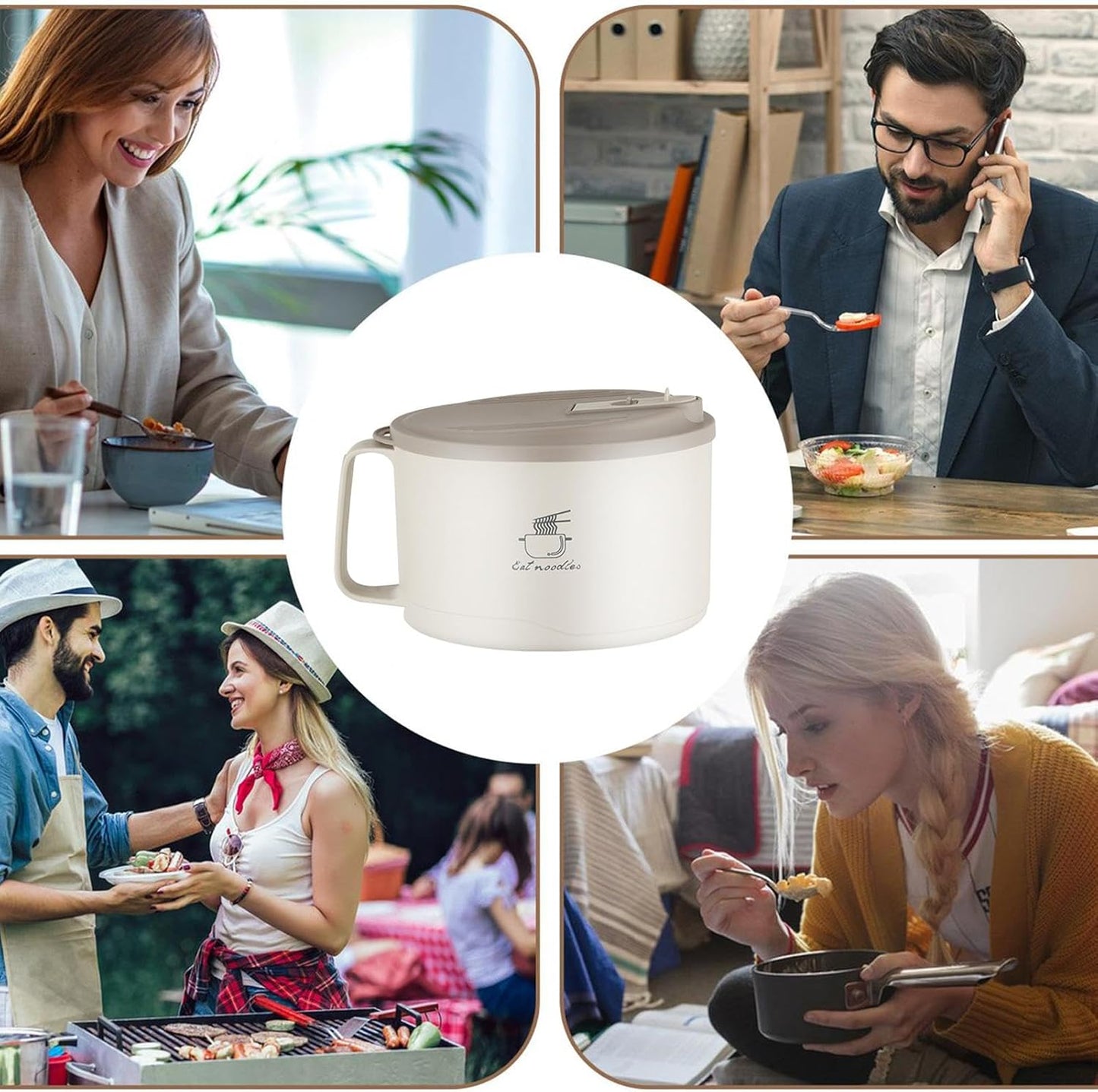 Instant Ramen Bowl with Lid, Ramen Cooker | Stainless Steel Instant Ramen Bowl, Filterable Design Lid and Handle 1100ml Phone Holder Dustproof for Udon, Miso, Thai or Pho Soup