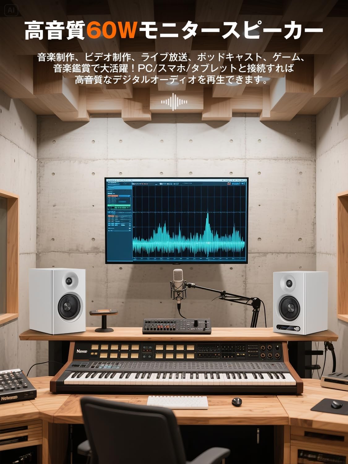 YOPIN Monitor Speaker Bluetooth 5.4 Switchable Between Three Modes (Monitor, Music, Theater) 4-Inch Mid-Bass Speaker 45Hz-20kHz Wide Frequency Range 60W Speaker Bluetooth Fiber Optic/TRS/HDMI/RCA/AUX
